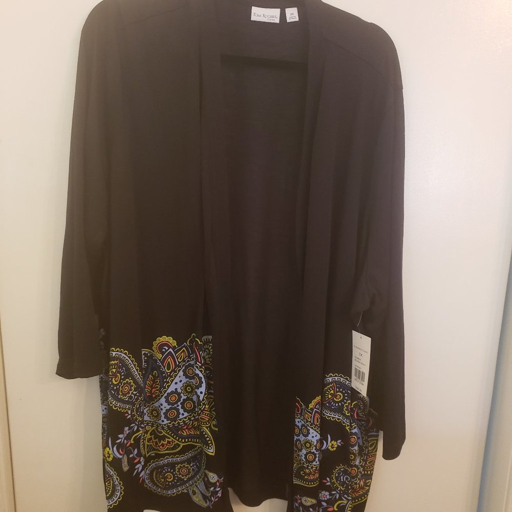 NWT Kim Rogers black cardigan with paisley design